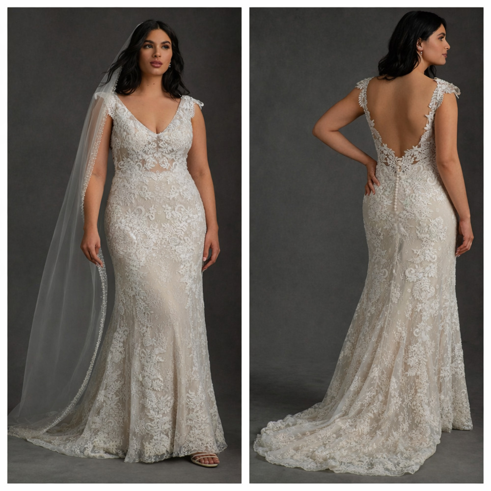 BHLDN Milano Lace Wedding Dress Sleeveless V Neck Anthropologie 26 Plus Size NWT